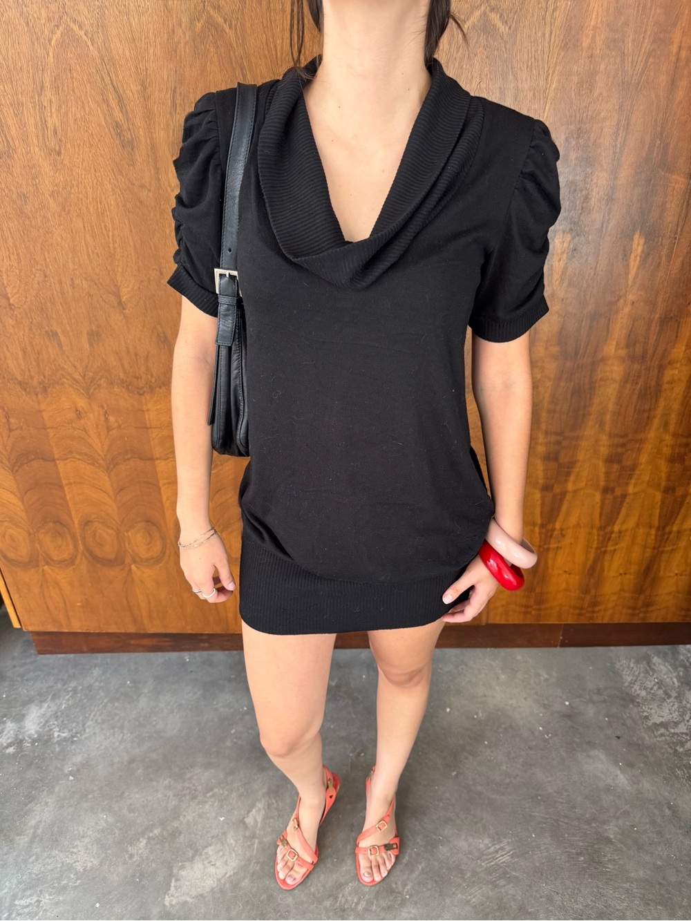 Ambiance Black Mini Dress with Cowl Neck